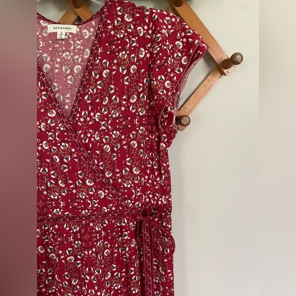 Max Studio red white floral maxi dress July 4th summer cottage core prairie